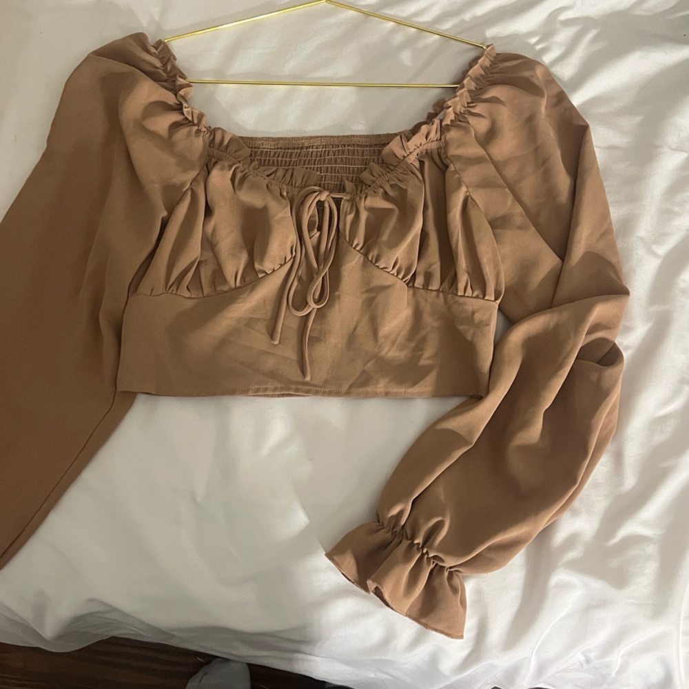 Brown Off-Shoulder Ruffled Top - Picture 2 of 2